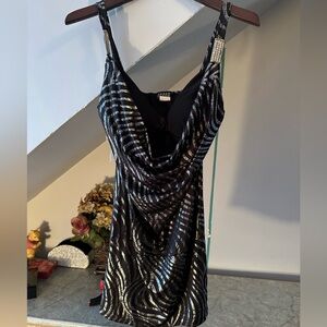 Joyce Leslie Beautiful Black and Silver Patterned Mini Dress with Diamonds,